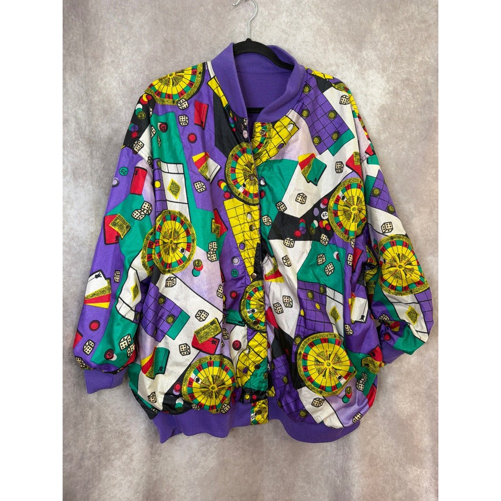 VTG 90s‎ Be in the Current Seen Reversible Casino Print Jacket OSFM Purpke